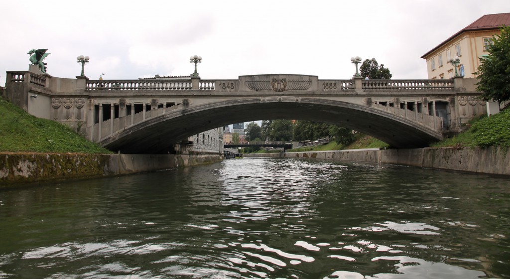 The Dragon Bridge, seen from the water.