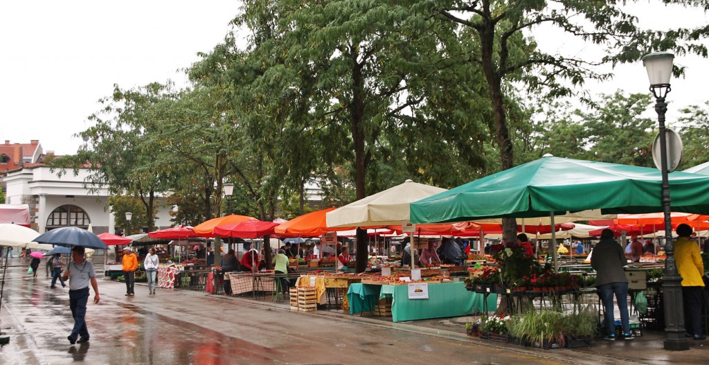 Market in the rain.