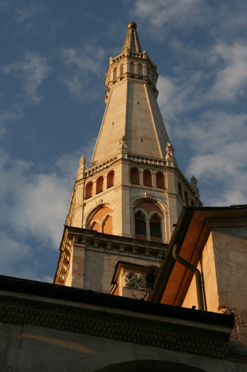 Upper part of the campanile in the evening sun. 