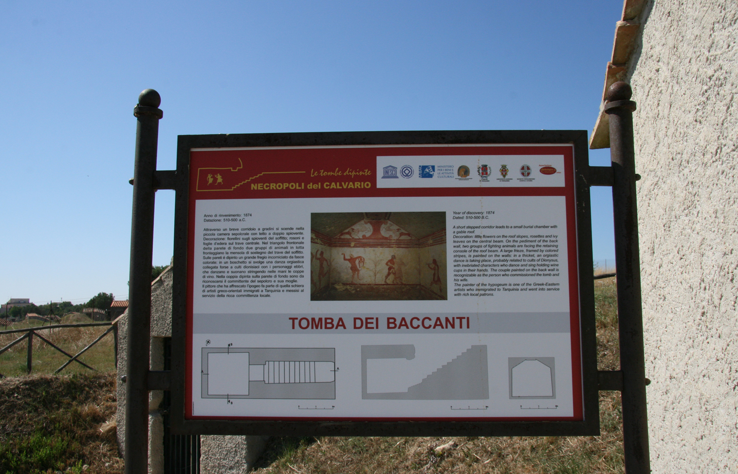 Informative sign at the Tomba dei Baccanti.