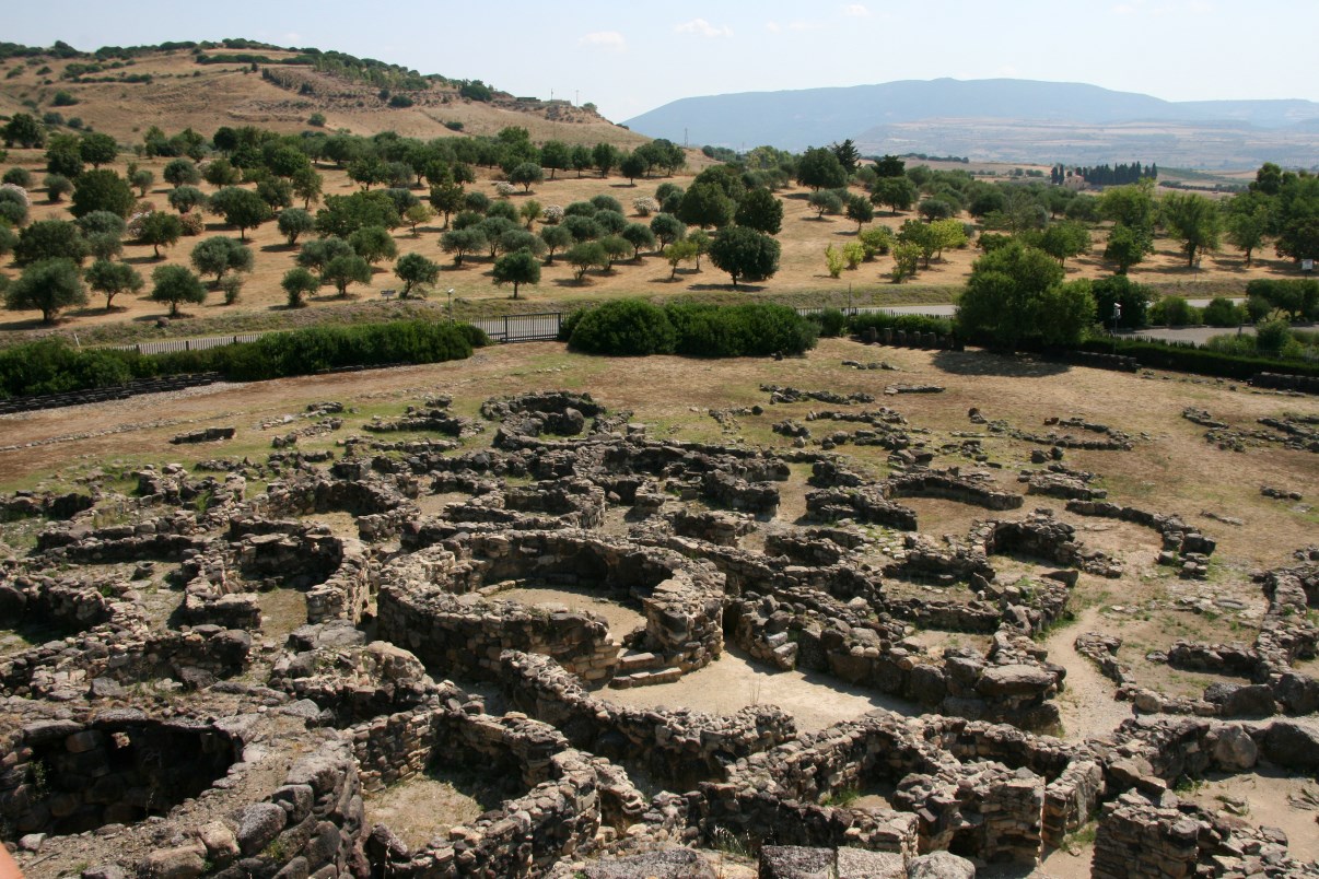 The village with its circular houses, as seen from the top of the Nuraghe.
