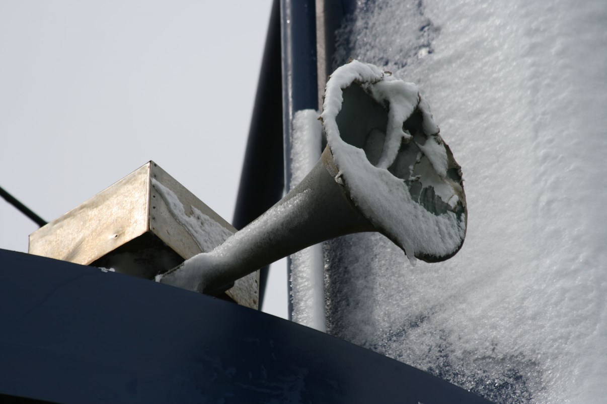 Ship's horn in the snow.