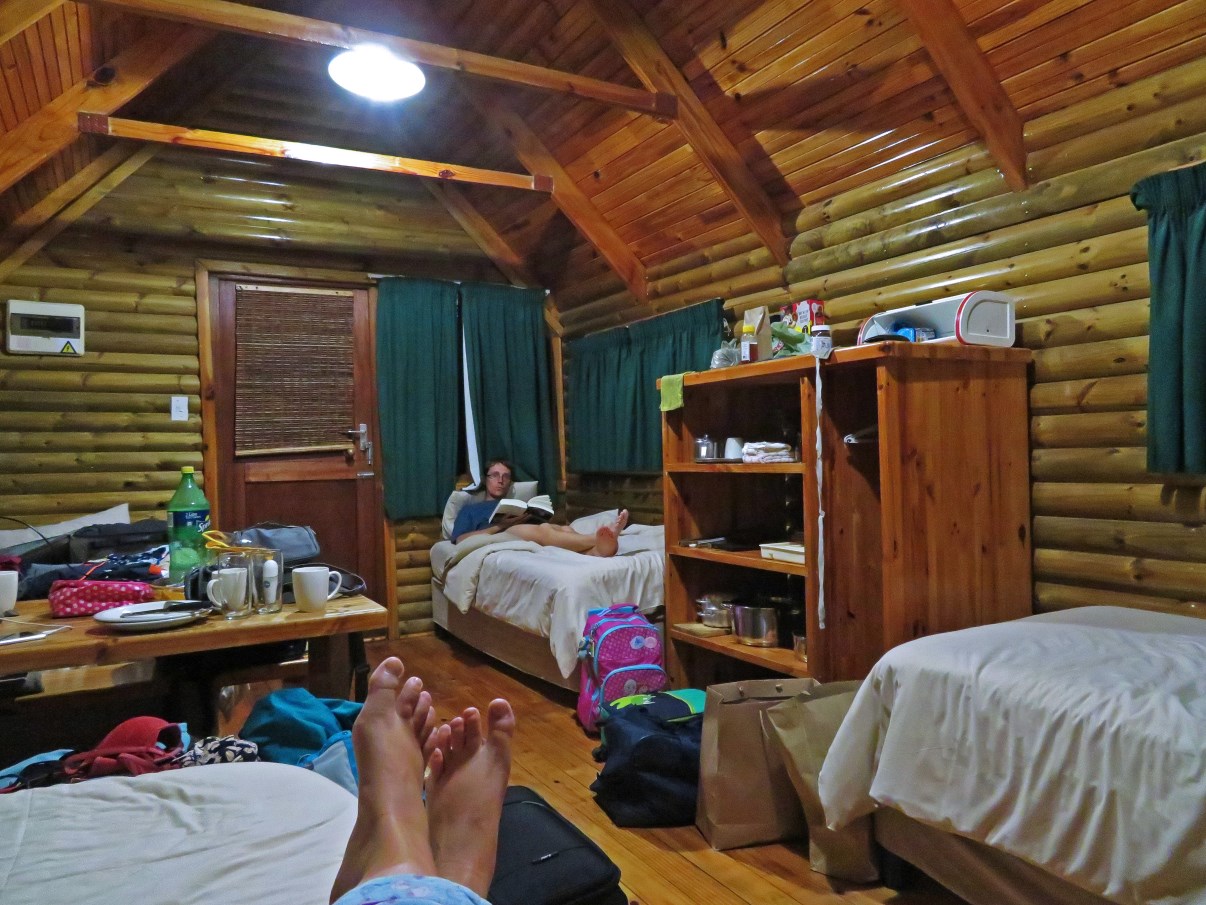 Relaxing in our log cabin.