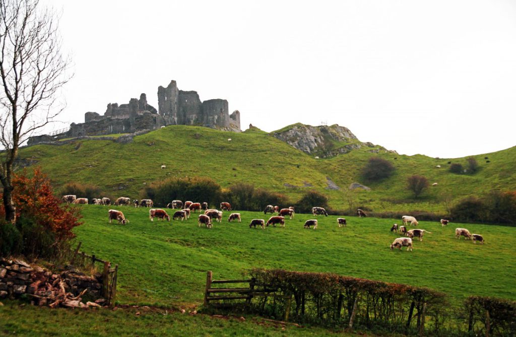 Dark and grim on top of the hill: Carreg Cennen castle.