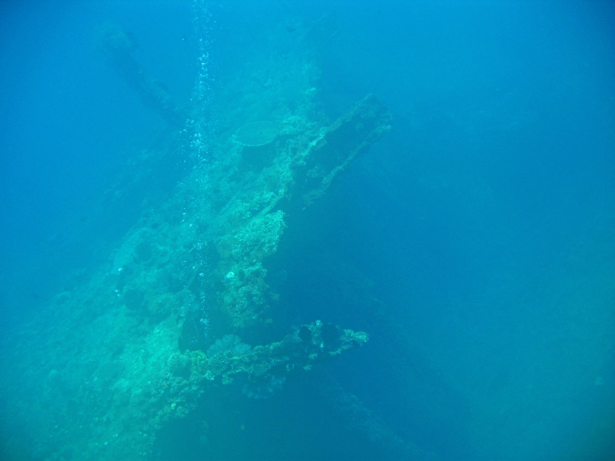 The wreck, looming in the deep water.