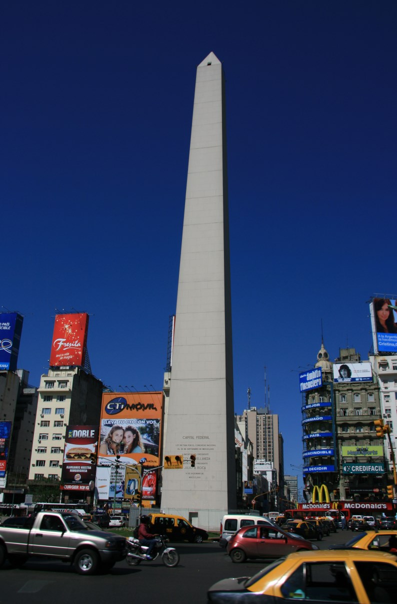 The Obelisk of Buenos Aires, on the Plaza de la República, a square on the Avenida 9 de Julio.